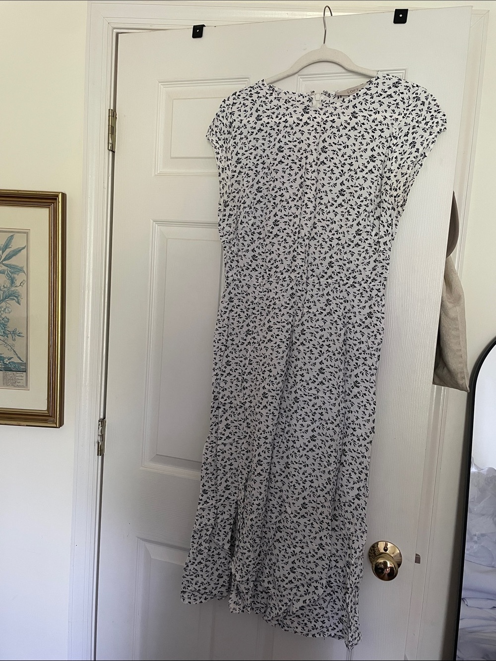 LOFT White Midi Dress with Black Floral Print